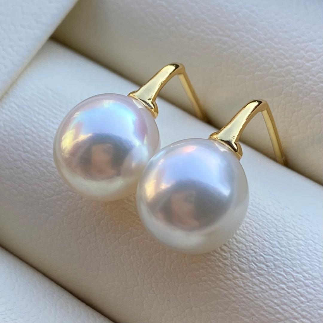 本真珠　あこや真珠ピアス　9.5*9mm無調色ホワイトP1194