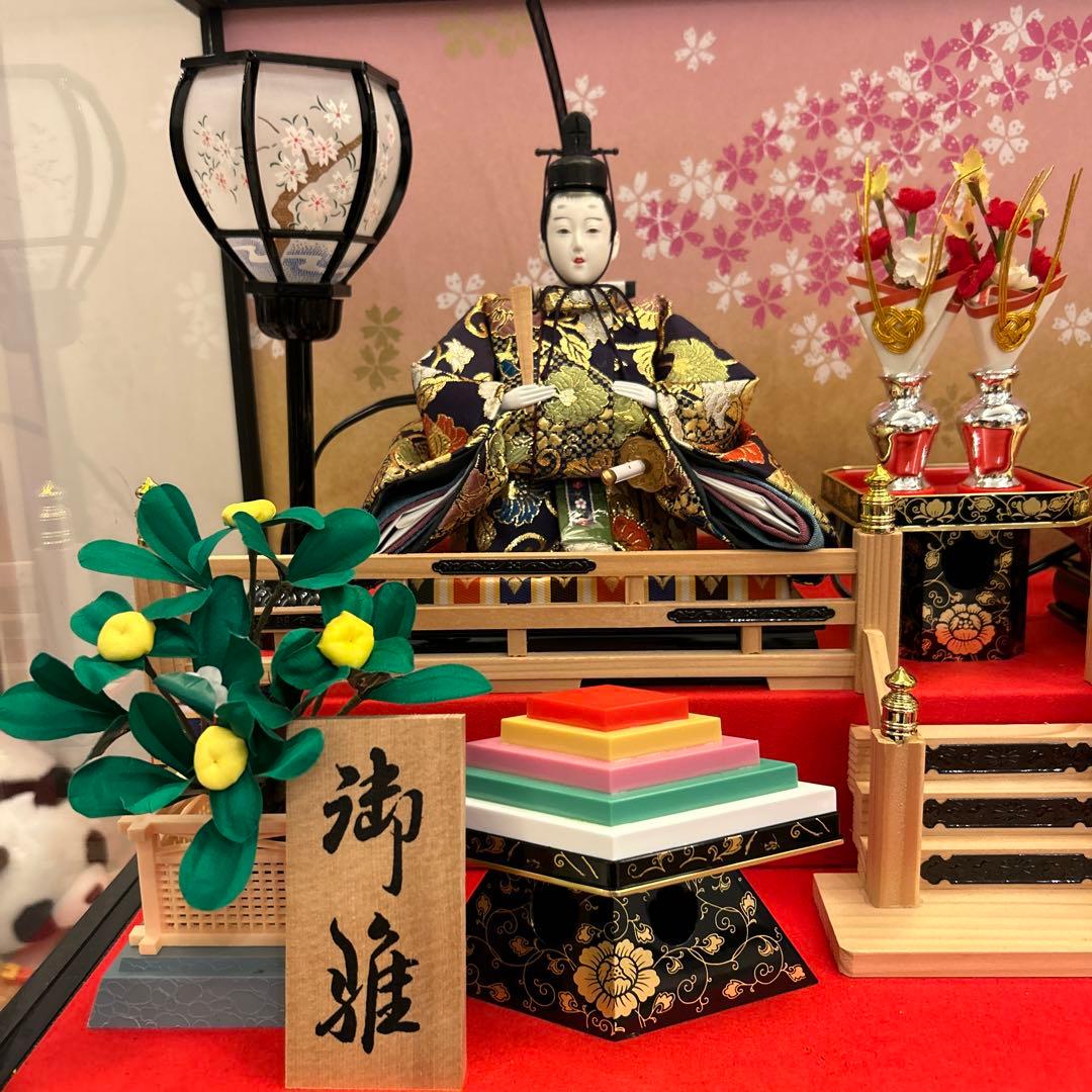 ひな人形 2体セット ガラスケース入り コンパクト オルゴール