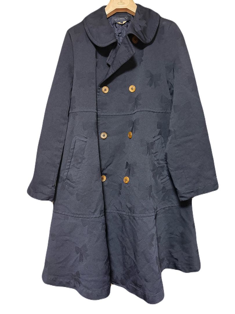 2024aw ポリ縮絨　ネイビーリボン柄コート