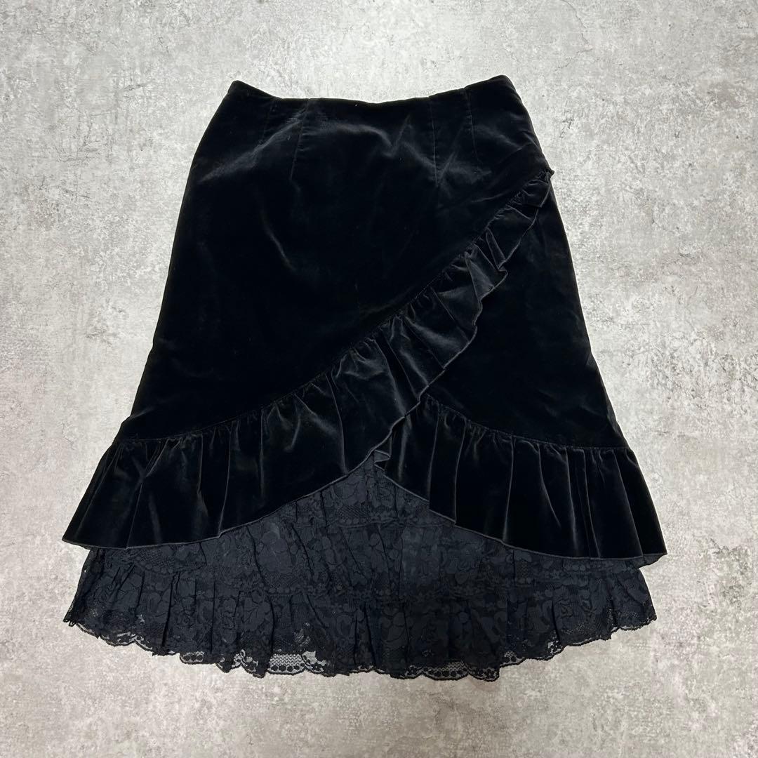 BPNブラックピースナウ　ベロア　レース　スカート　フリル