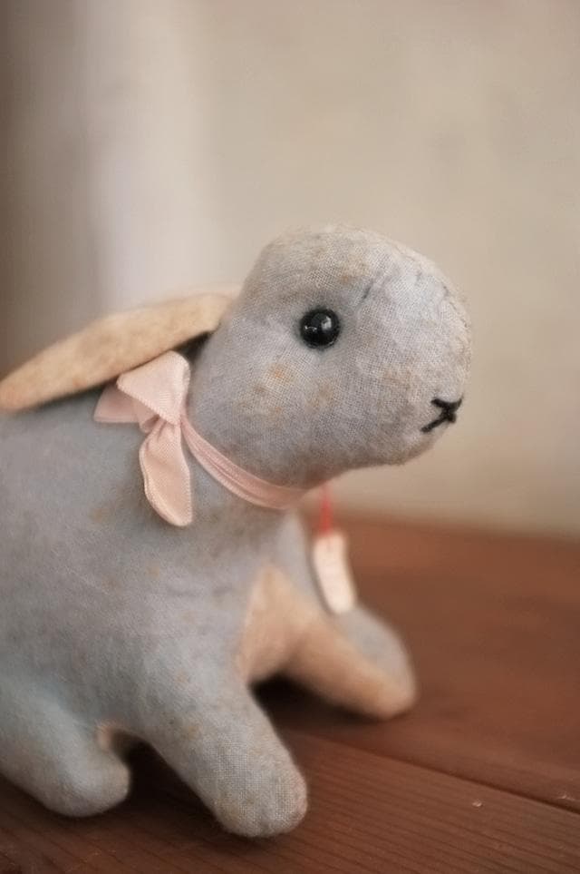 フランス 青いうさぎさんと薔薇色のリボンb ドール テディベア アンティーク