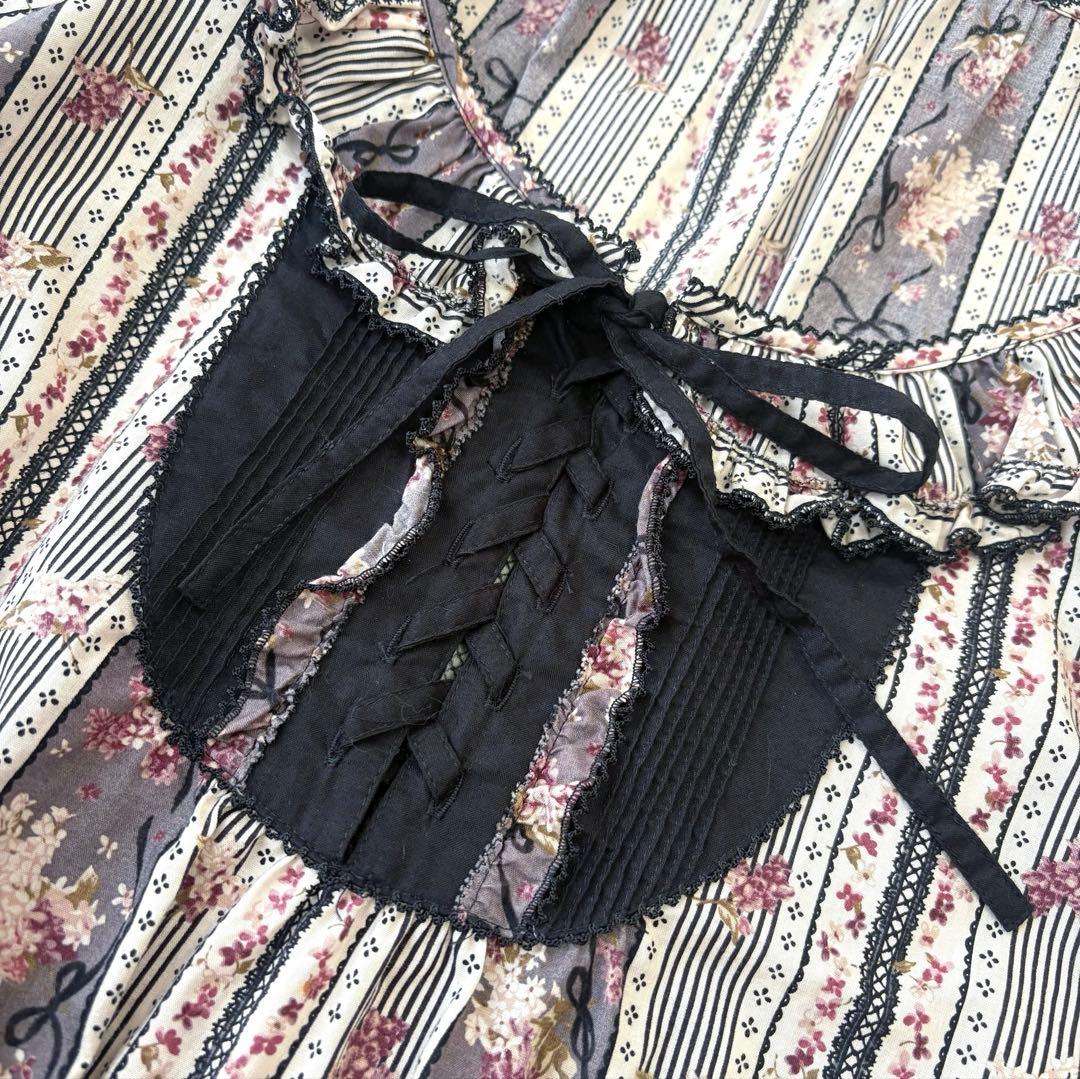 美品 PINK HOUSE ピコフリル 刺繍　花柄 リボン　ブラウス　FREE