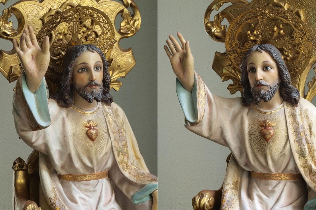 王であるイエス 坐像 69cm サクレクール グラスアイ 宗教彫刻/H513