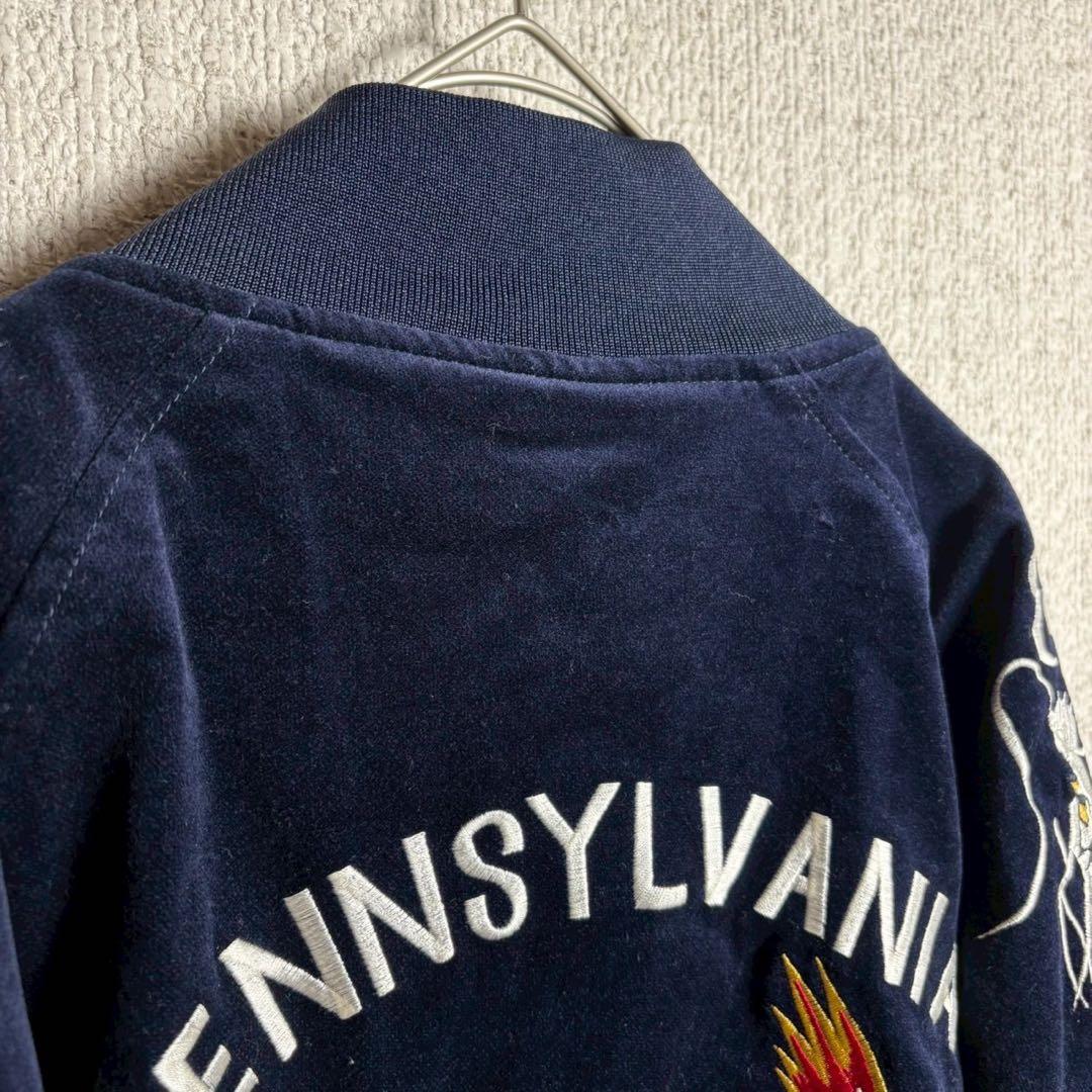 スカジャン　ベロア　別珍　袖刺繍　スーベニアジャケット　キルティング　鳥　M