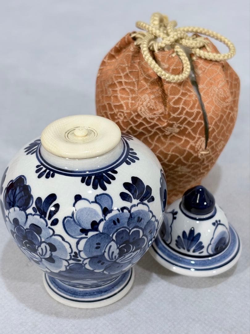 オランダ　デルフト焼　染付写　茶入　美品　茶道具　送料込
