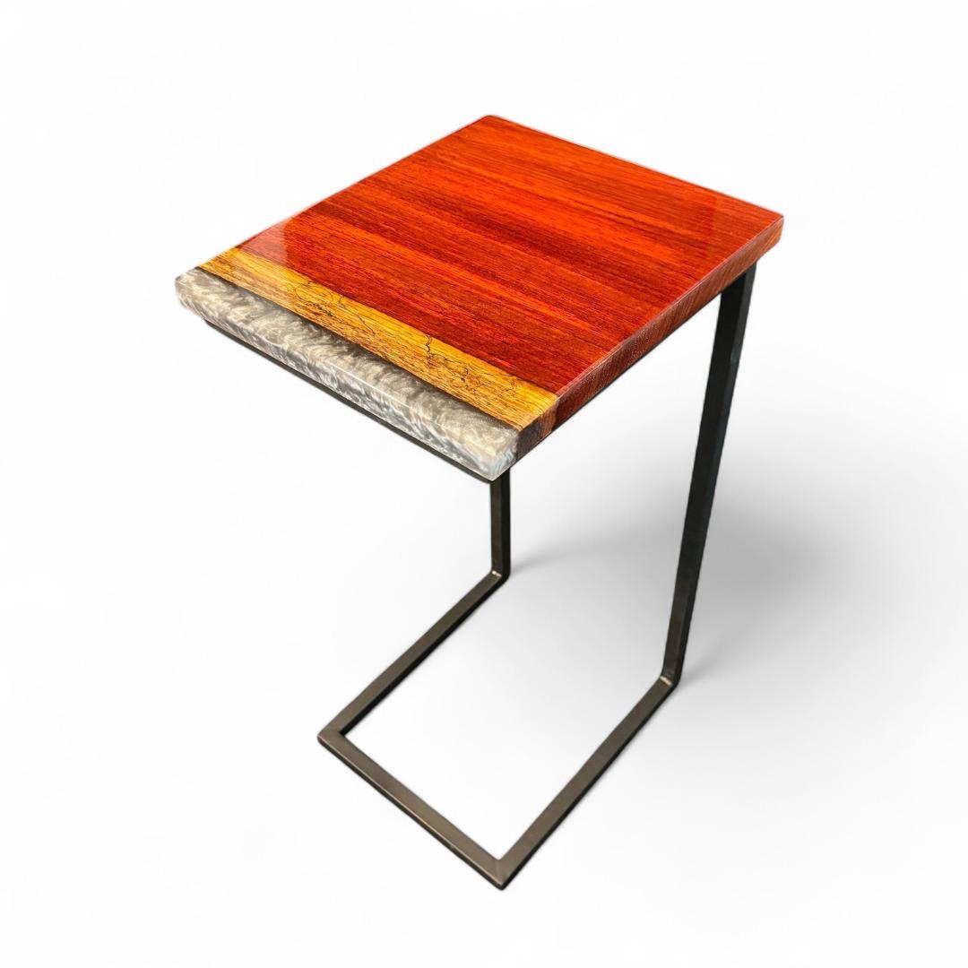 サイドテーブル アイアン 木製 天然木 一枚板 コの字 アンティーク ベッド