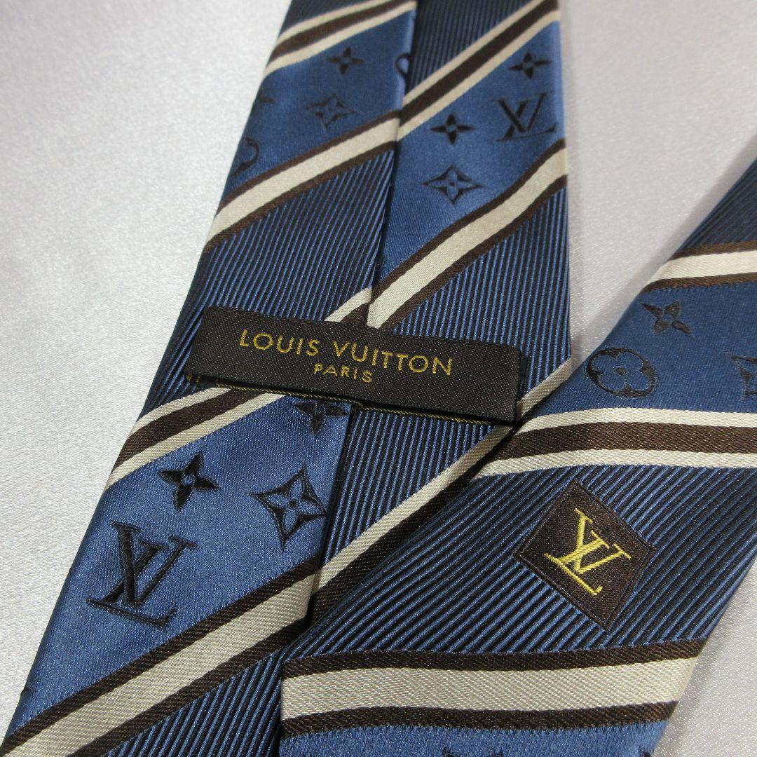 ルイヴィトン　モノグラム　ストライプ　ネイビーブルー　ネクタイ