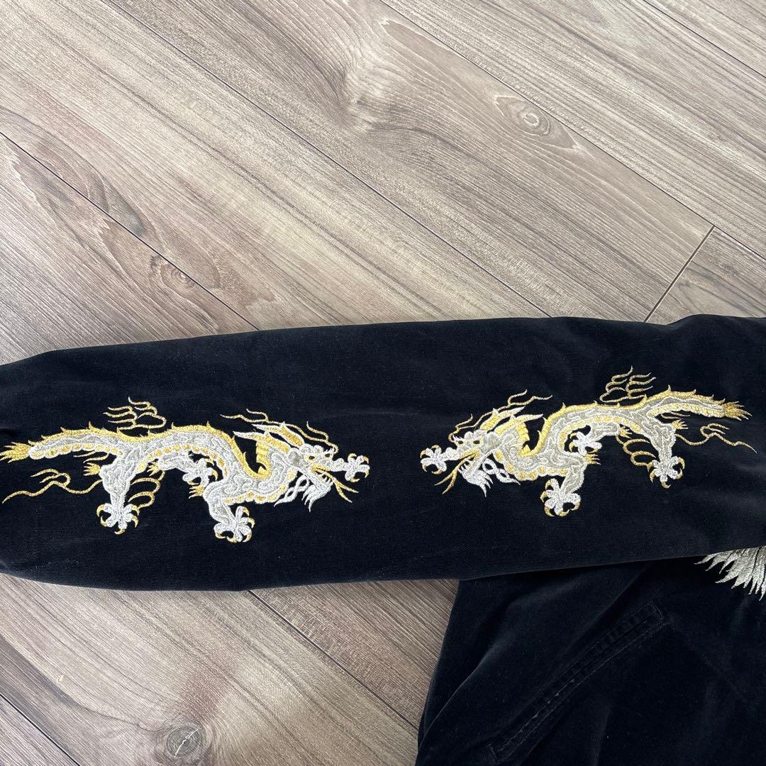 Ｌサイズスカジャン 鷲 龍 黒 ベルベット YOKOSUKA 1990年代