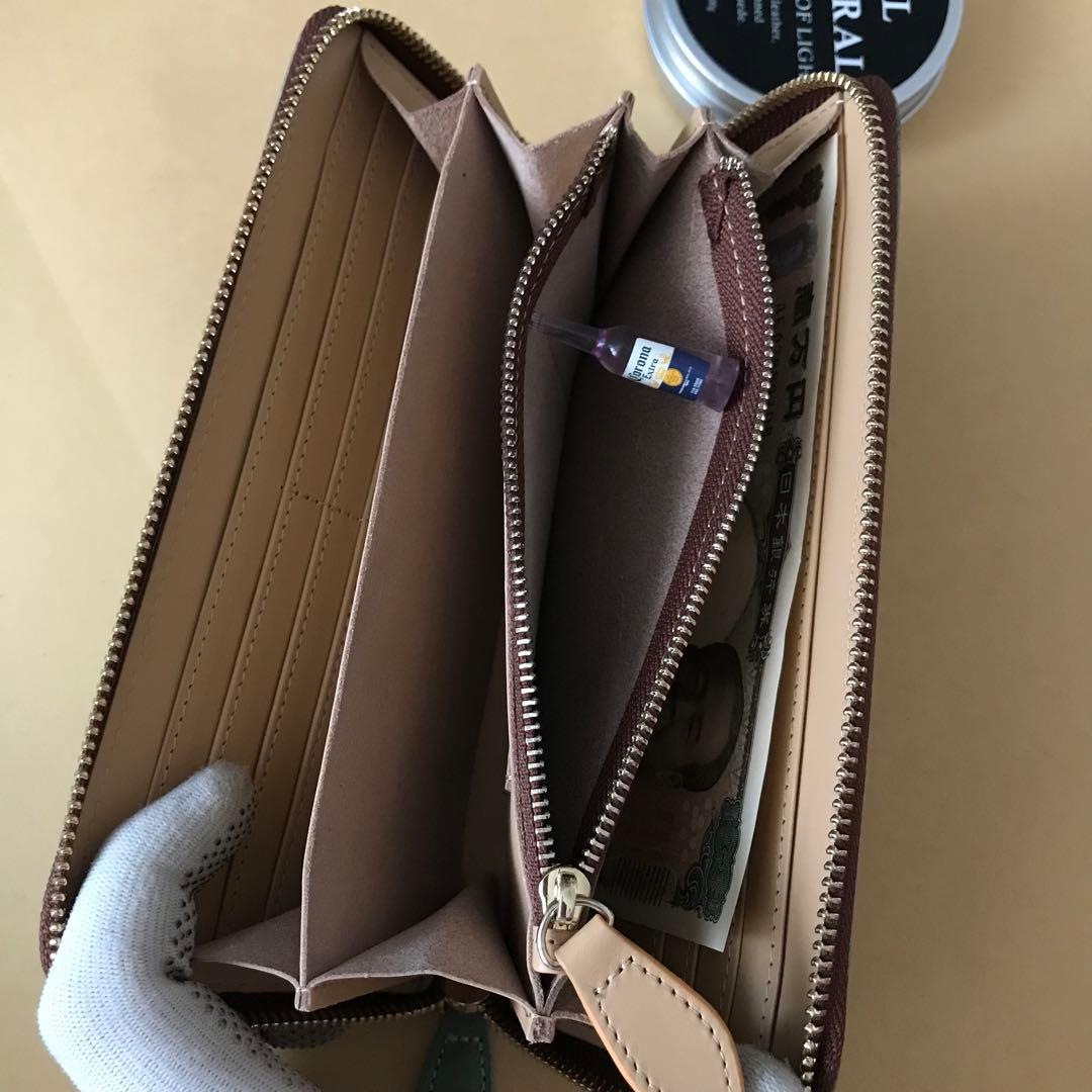 緑　ハンドメイド 新品 ブライドレザー ヌメ革本革 編み込み　メンズ財布　長財布