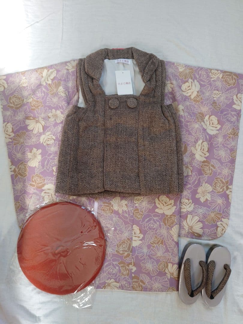 七五三３歳　ひよこ商店　被布セットラベンダー　着物　ひな祭り