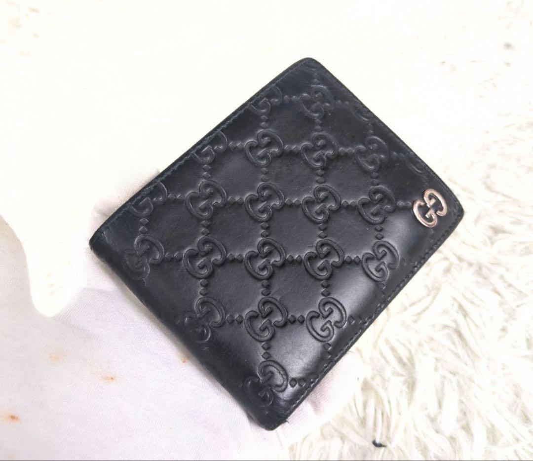 GUCCI ドリアン シマ レザー GGロゴ 二つ折り 財布 小銭ホック訳あり