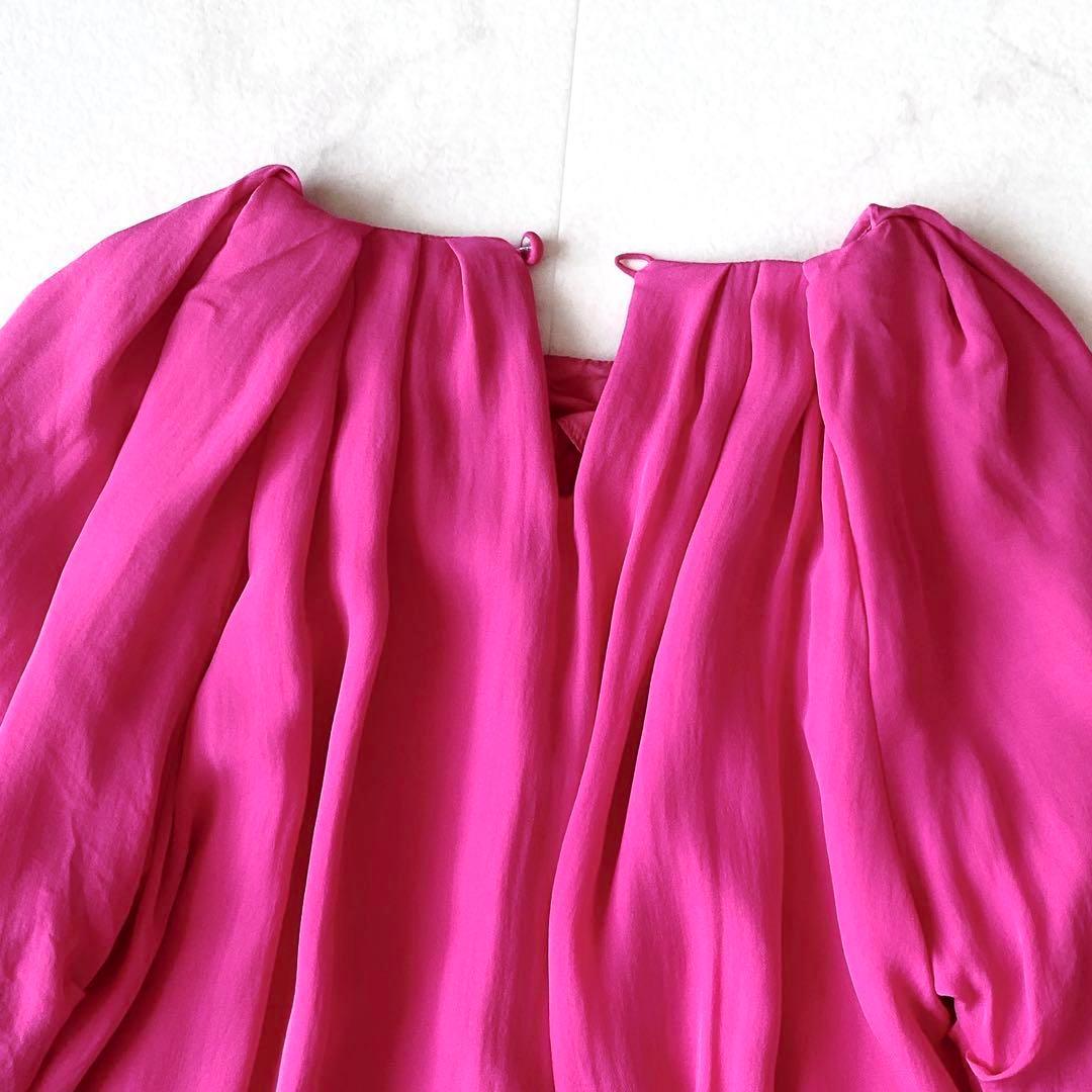 アドーア☆シルク バルーンブラウス ボリューム袖 タック 38 ピンク