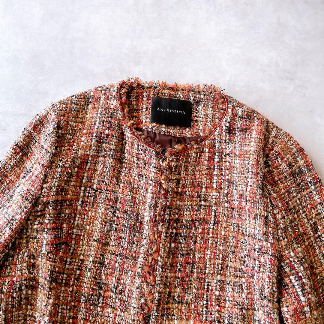 アンテプリマ ツイードコート ノーカラーロングコート 羽織り ANTEPRIMA