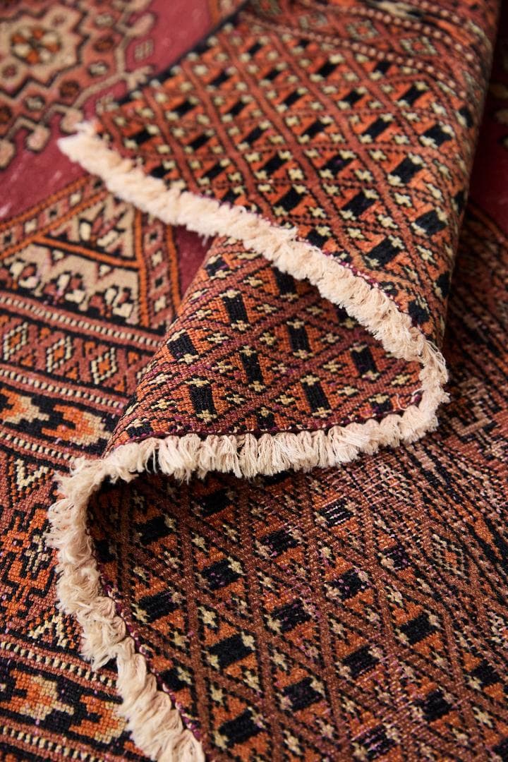 ヴィンテージラグ　トライバルラグ　ラホール産（241×74cm）赤　茶　黒