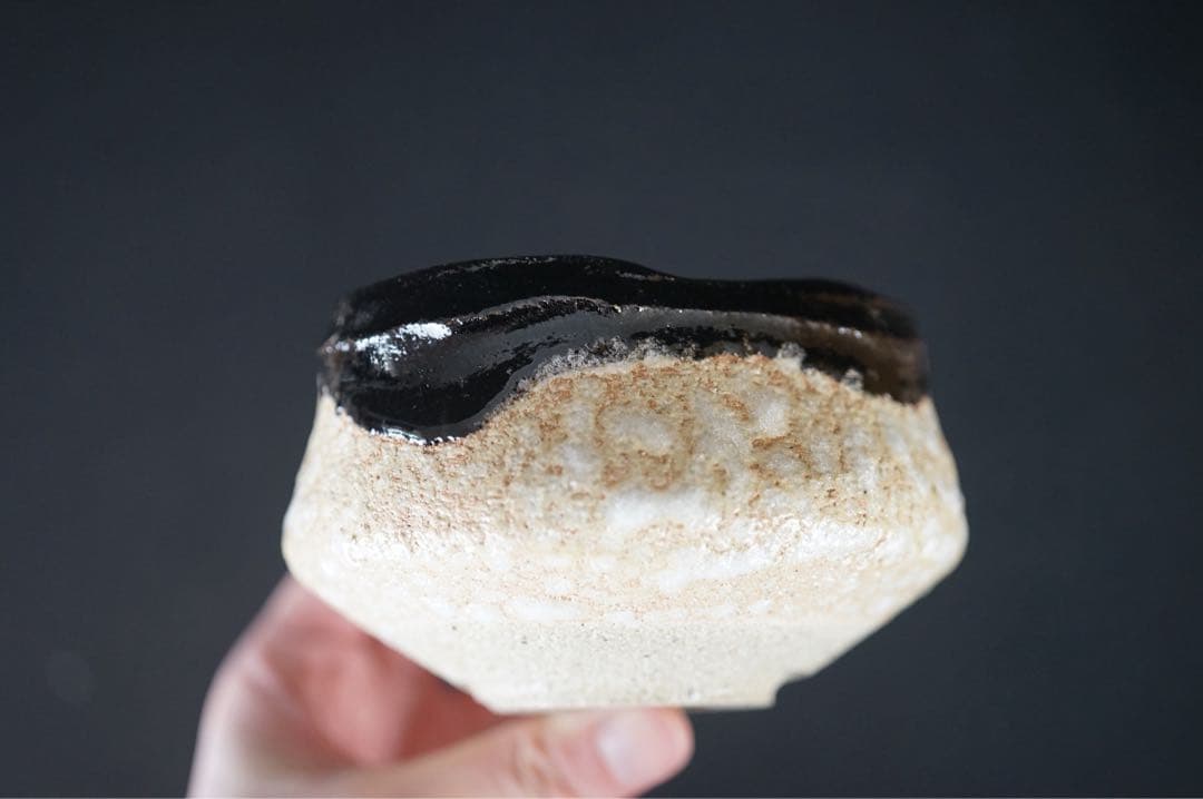 三代 佐々木昭楽 沓形 黒茶碗 共箱 蓋無し 共布 茶道具