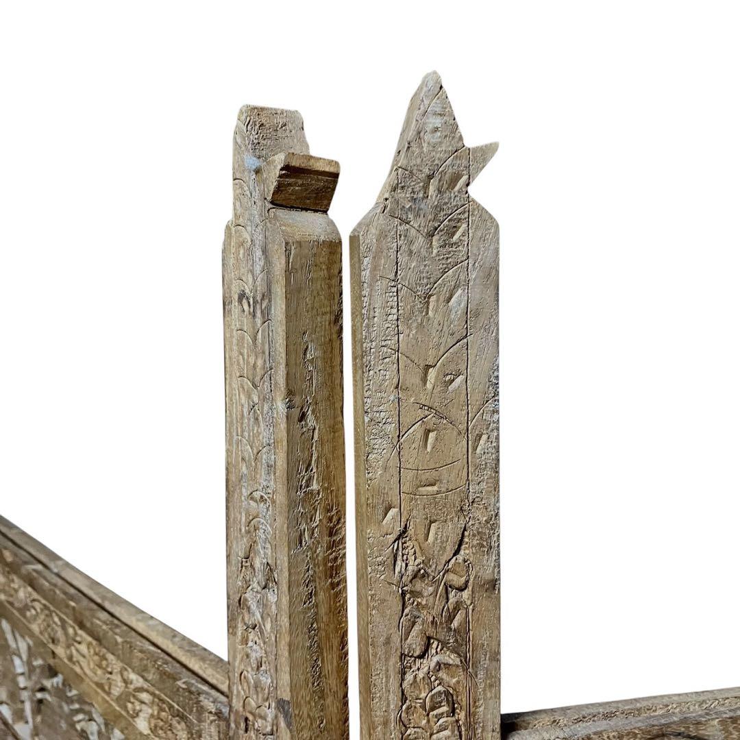 アジアンビンテージ 木製 透かし彫り 4連パーテーション 間仕切り 家具