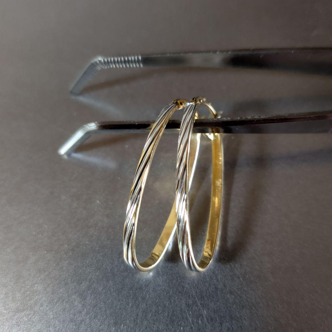 ピアス　750　ITALY　WG　YG　2色　ツートン　スナップ　計1.63g