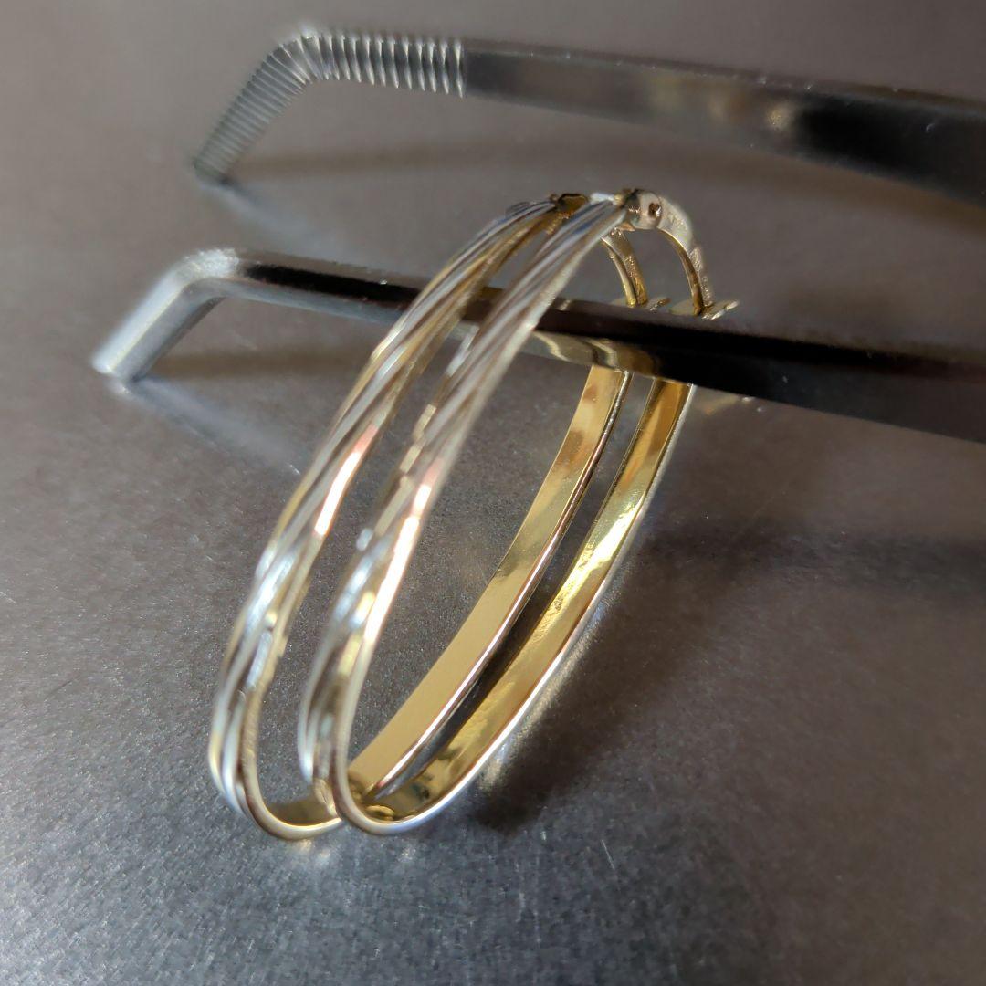 ピアス　750　ITALY　WG　YG　2色　ツートン　スナップ　計1.63g