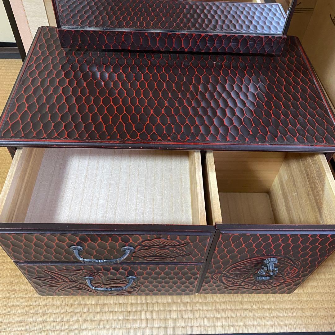 鎌倉彫 伝統工芸品　鏡台 ドレッサー ミラー 化粧台 漆塗り 松竹梅 和家具
