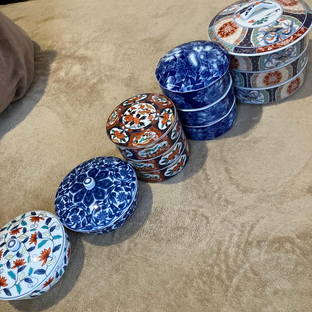 有田焼　庫山窯　魯山窯　陶器製　三段重　蓋付き容器　5セットおまとめ