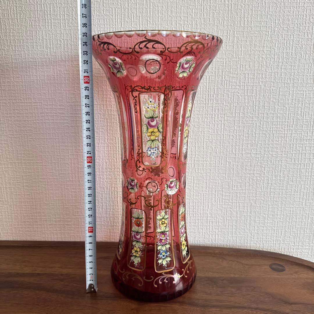 ボヘミアンガラス　花瓶　ボヘミアグラス　ボヘミアングラス　アンティーク