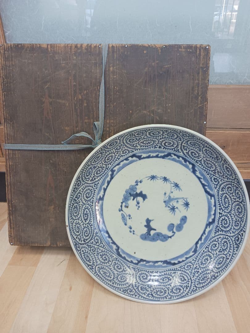 時代物　江戸期　蛸唐草　大皿　二重渦福　時代箱付　ほぼ無傷