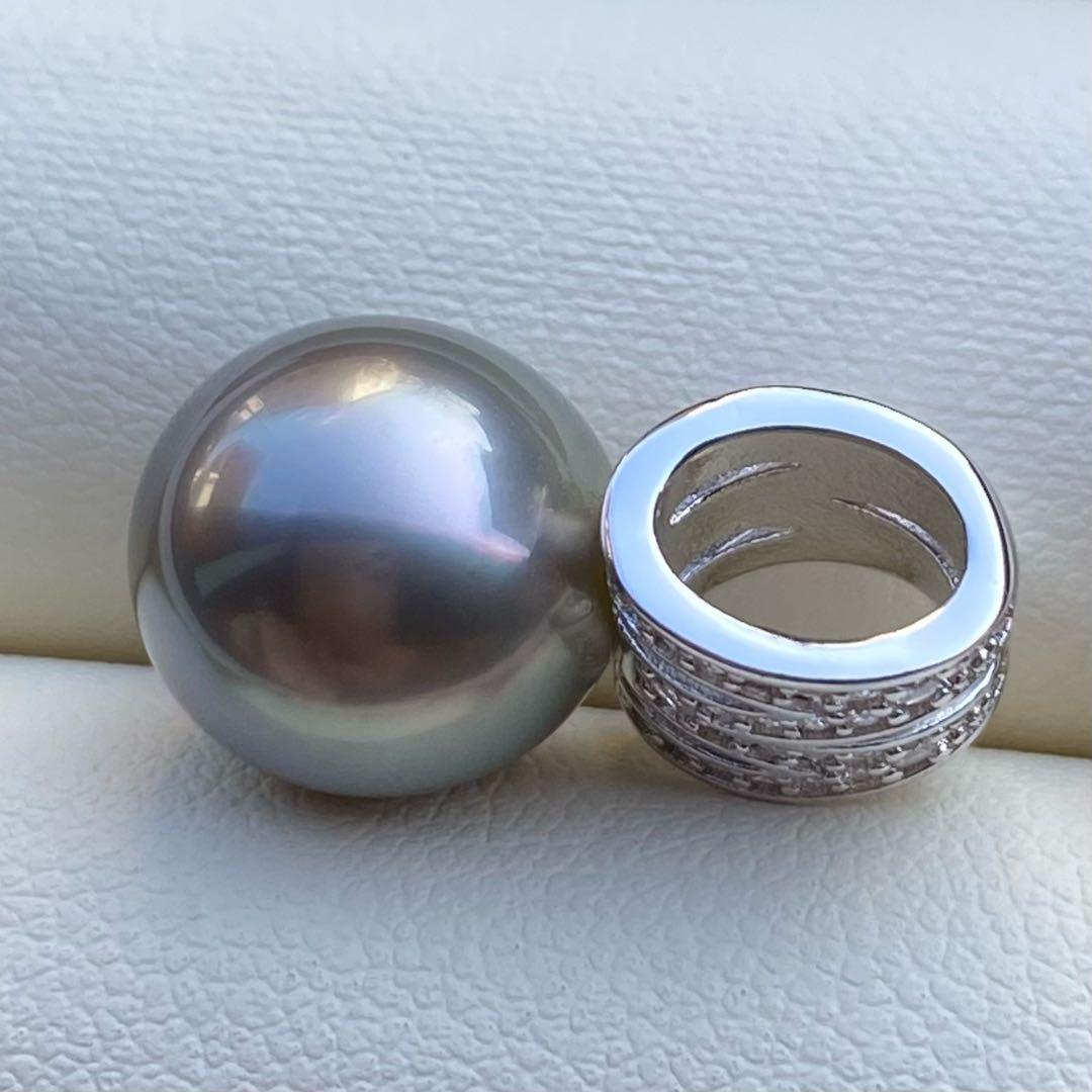 本真珠　南洋黒蝶真珠ネックレストップ　12*11.2mmグリーングレーPT935