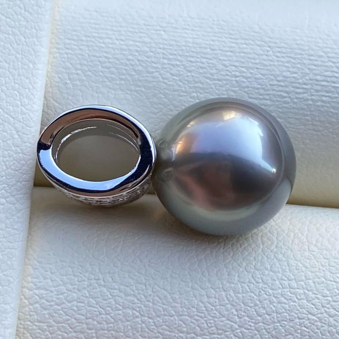 本真珠　南洋黒蝶真珠ネックレストップ　12*11.2mmグリーングレーPT935