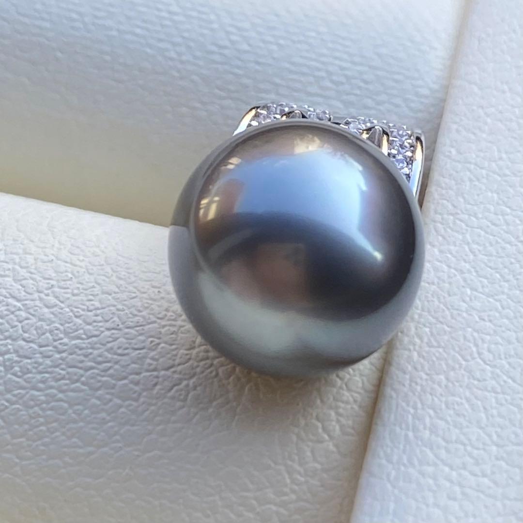 本真珠　南洋黒蝶真珠ネックレストップ　12*11.2mmグリーングレーPT935