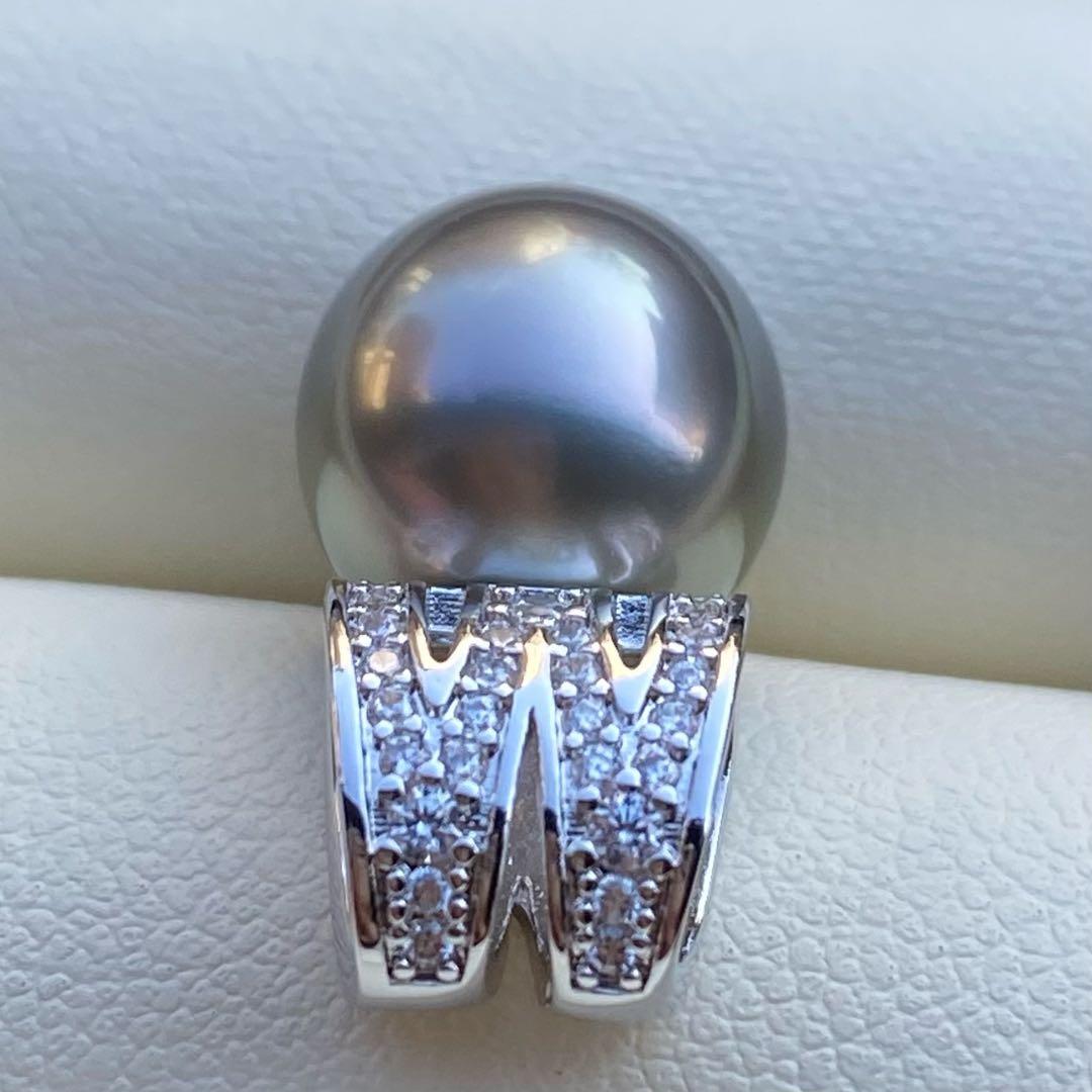 本真珠　南洋黒蝶真珠ネックレストップ　12*11.2mmグリーングレーPT935