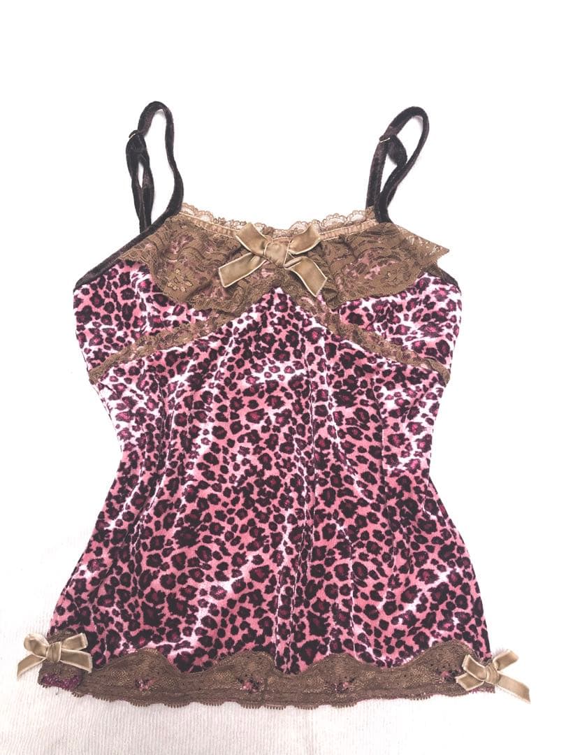 リズリサTRALALAピンク豹柄キャミソール　厚手　d.i.a系　リボン