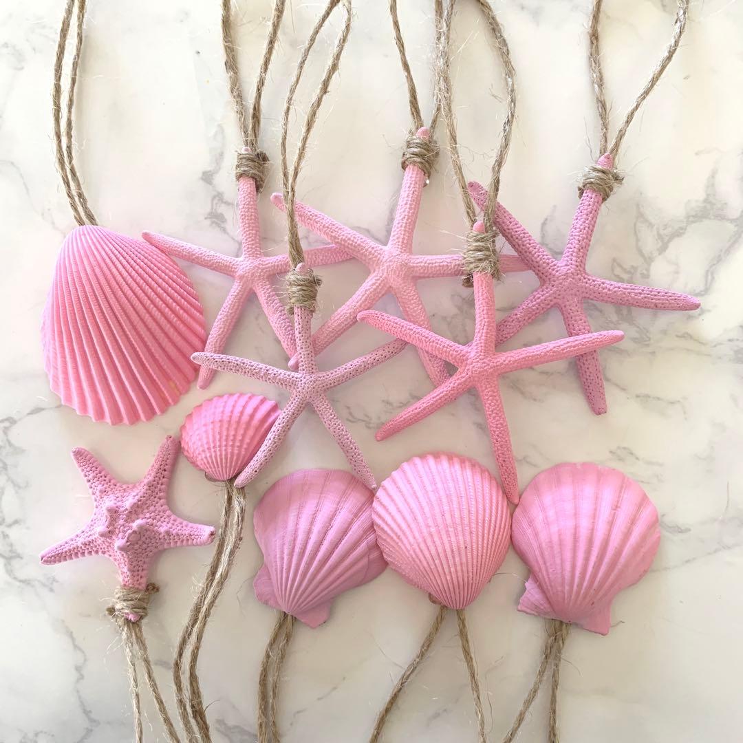 貝殻　クリスマス　オーナメント　ガーランド　天然素材　ピンク　南国　ハワイ　海