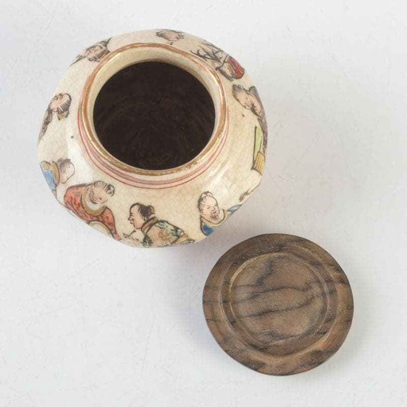 茶道具　九谷焼　古九谷　人物文　茶入　黒柿蓋　仕覆付　V　9669