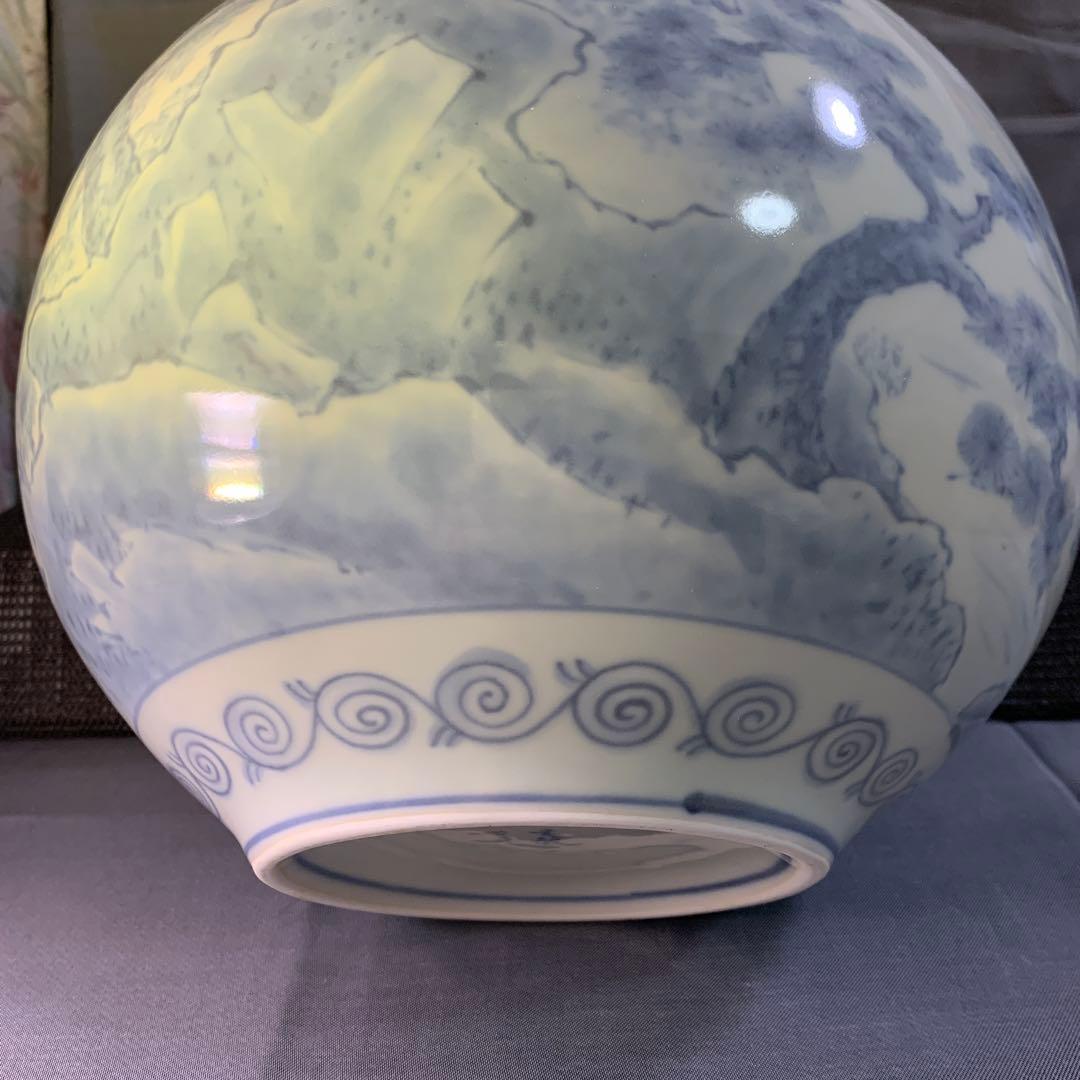 佐藤走波　染付　山水　つぼ　花瓶　松　柳　壺　フラワーベース　走破