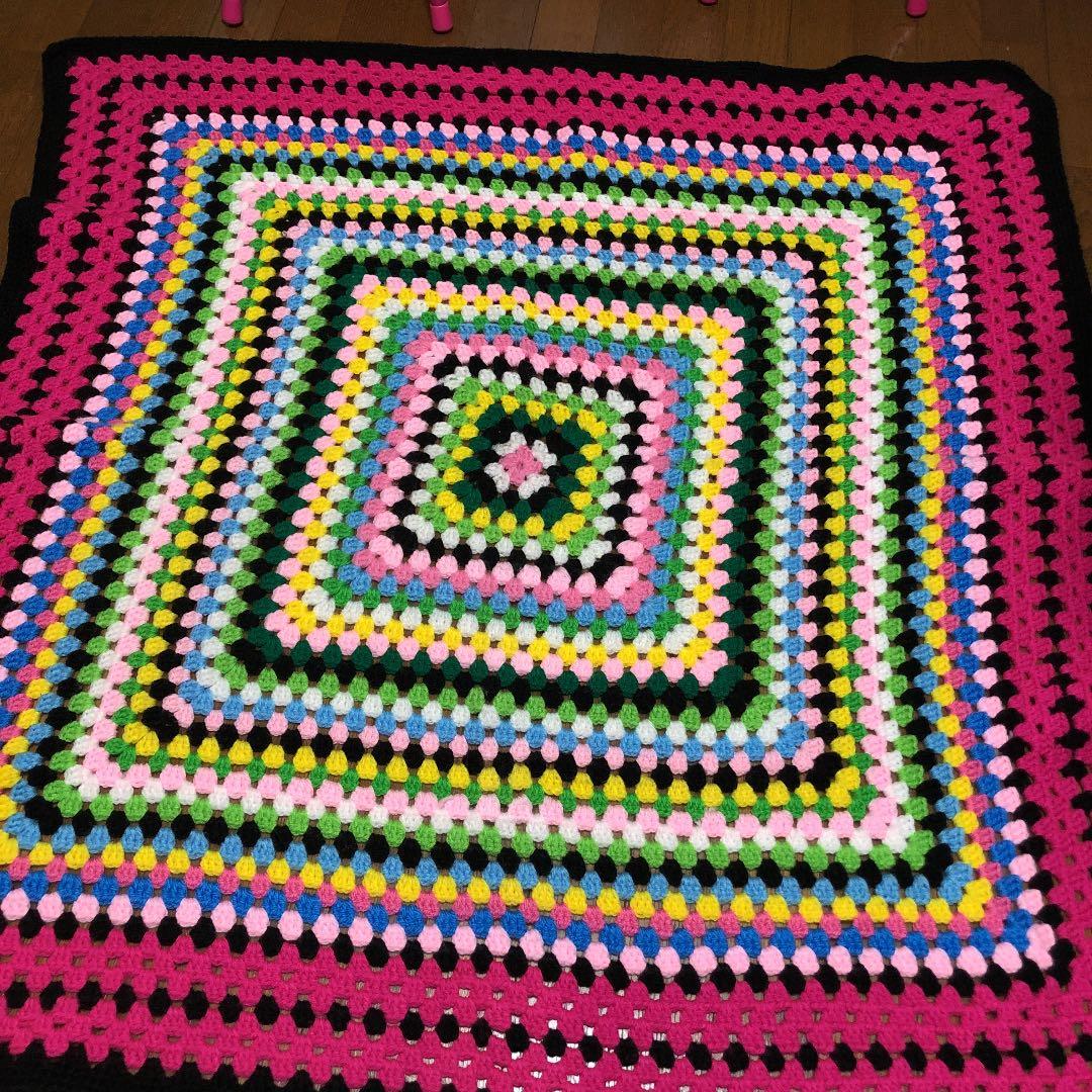ハンドメイド カラフルな毛糸モチーフ編みカバー マット アフガン ソファーカバー
