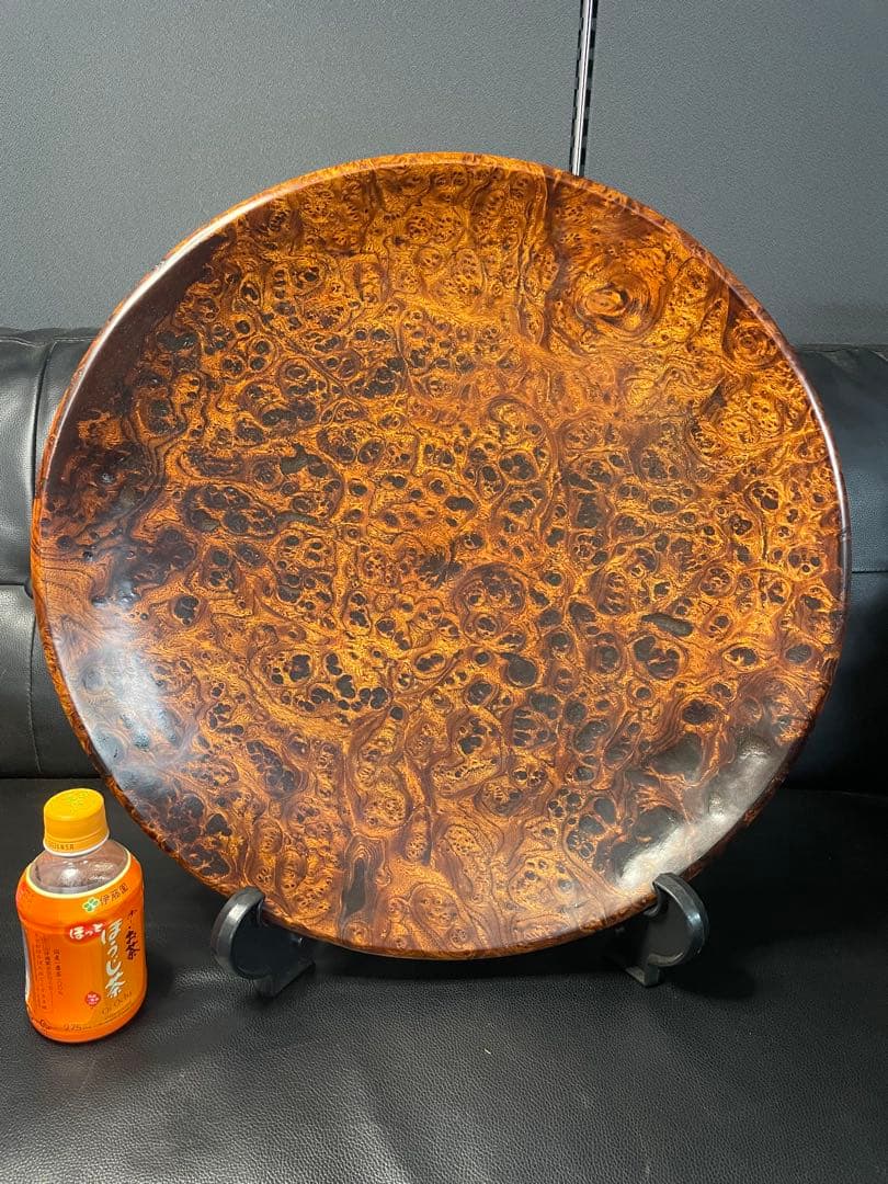 珍品　屋久杉　銘木　大型超極上泡瘤　極上光明　飾り皿　径約47cm