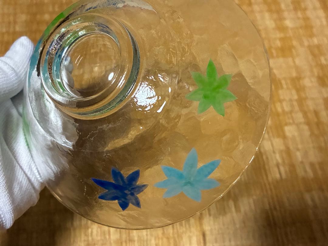 義山 紅葉 平茶碗 水崎長寿 ガラス ギヤマン 共箱 銘あり