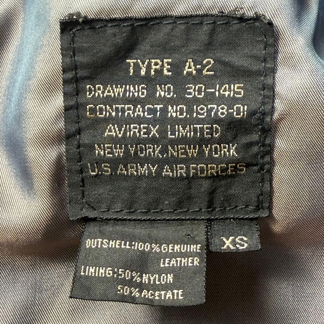 AVIREX A-2 ブラックレザー フライトジャケット メタルプレート 短丈