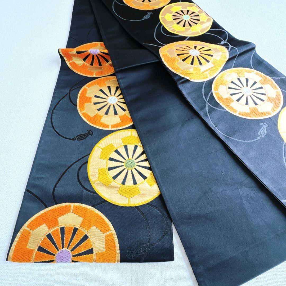 フルセット　七五三７歳女の子　黄緑地矢絣　黒地袋帯　源氏車　簡単半衿　7102