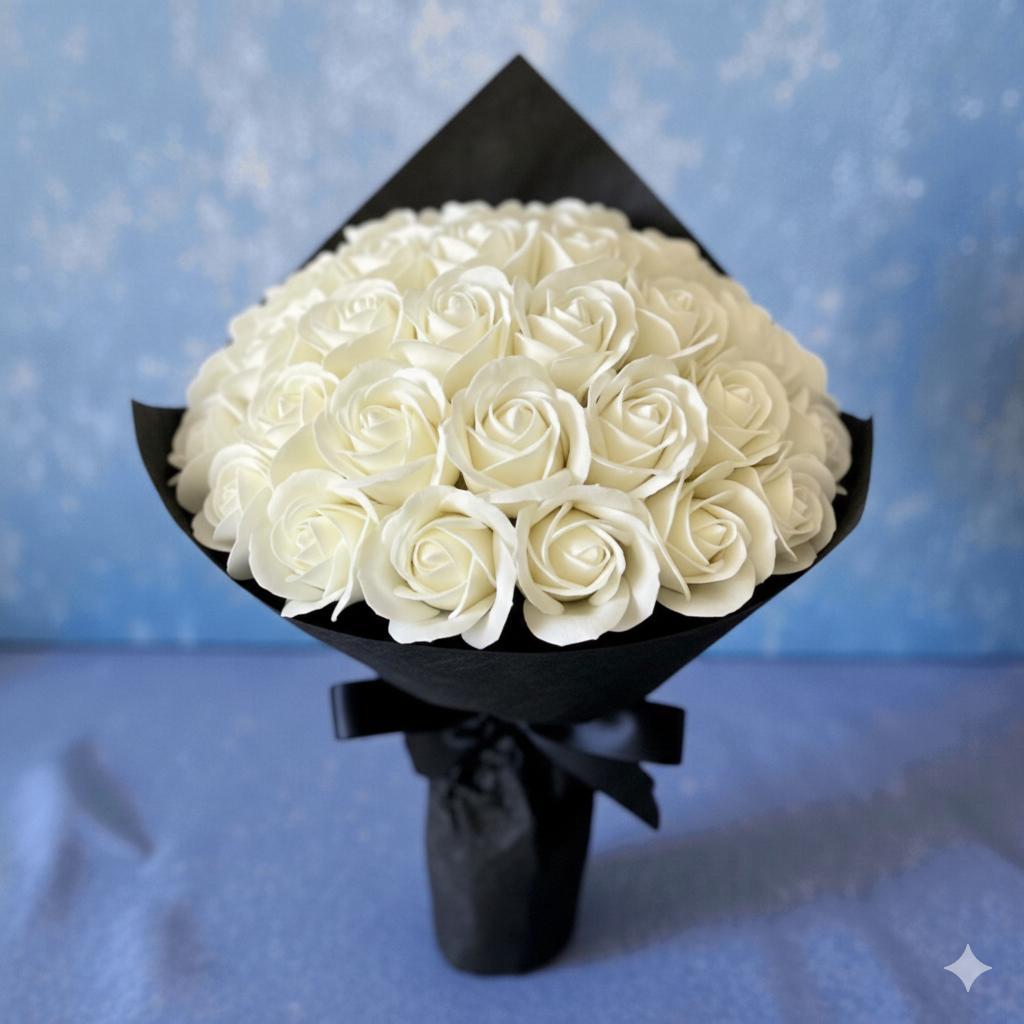 2.16記念日に 永遠に咲くサヴォンローズ モノトーン花束 Mサイズ 推し活に