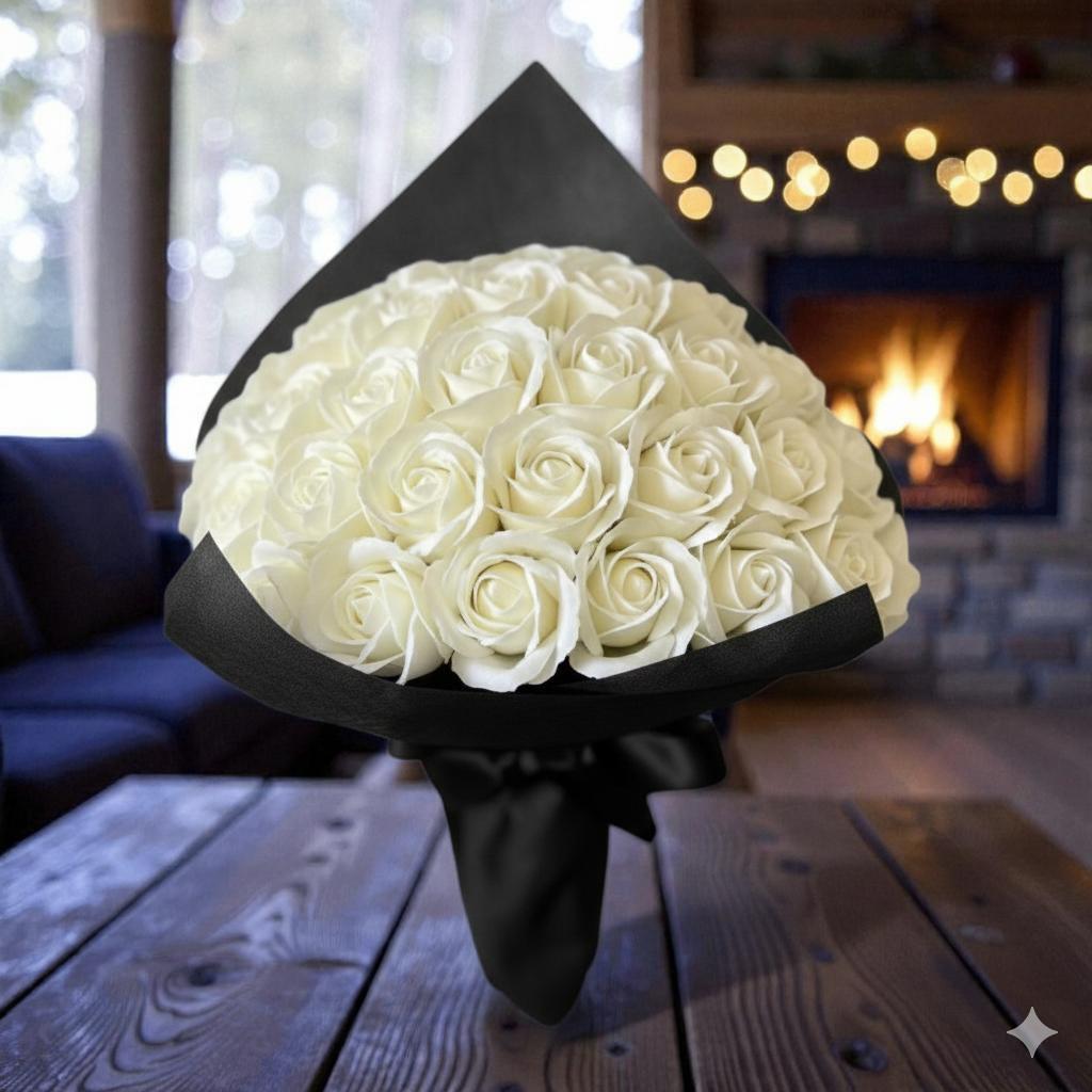 2.16記念日に 永遠に咲くサヴォンローズ モノトーン花束 Mサイズ 推し活に