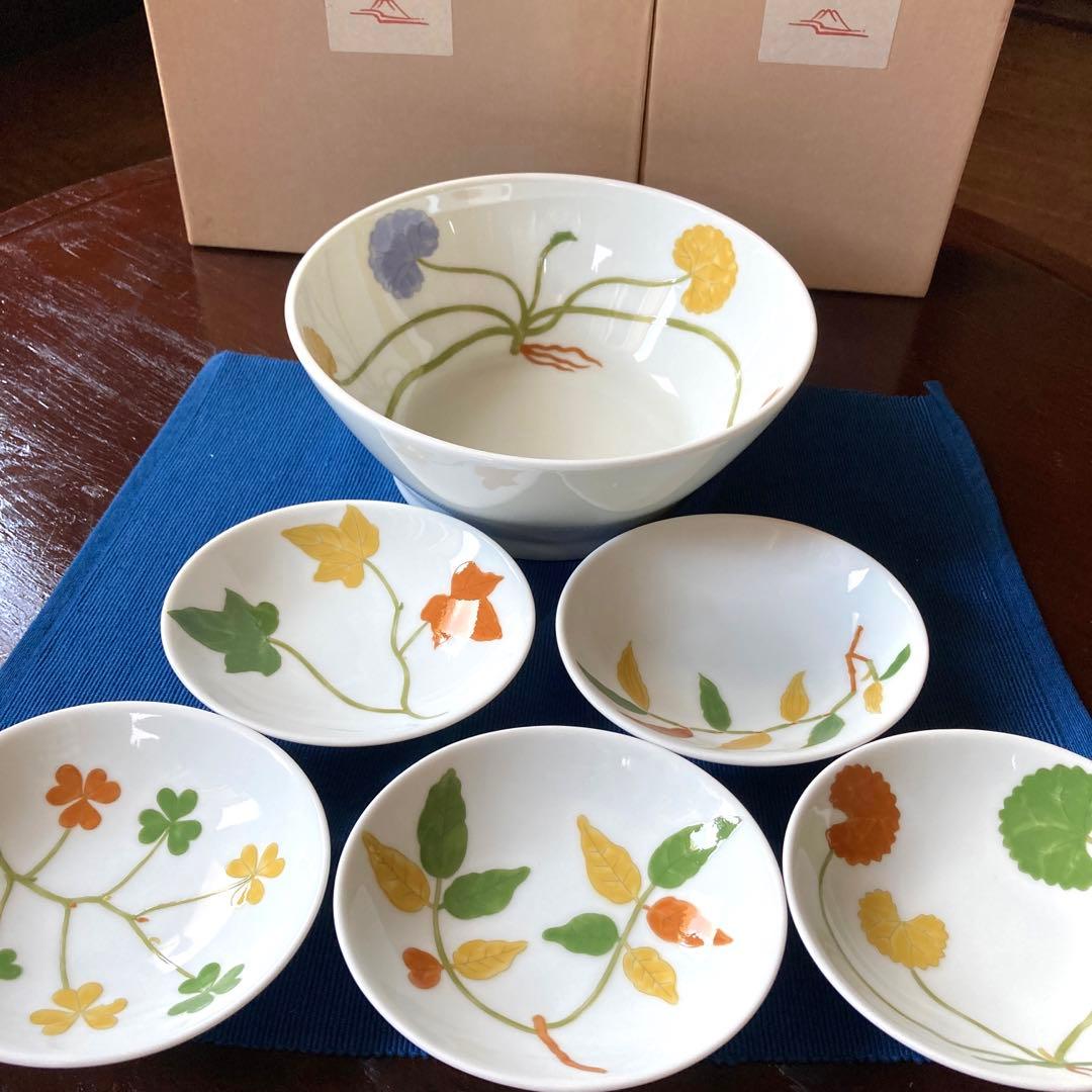 深川製　採草深鉢　小皿揃セット