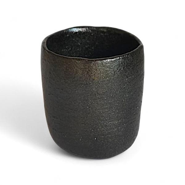 佐々木昭楽造 筒茶碗 長次郎写 風折 抹茶椀 茶道具 共箱 共布 黒楽