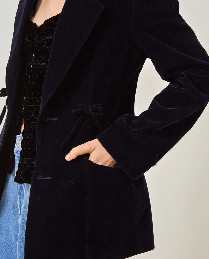 ジャケット・アウター RIBBON VELVET JACKET POPPY