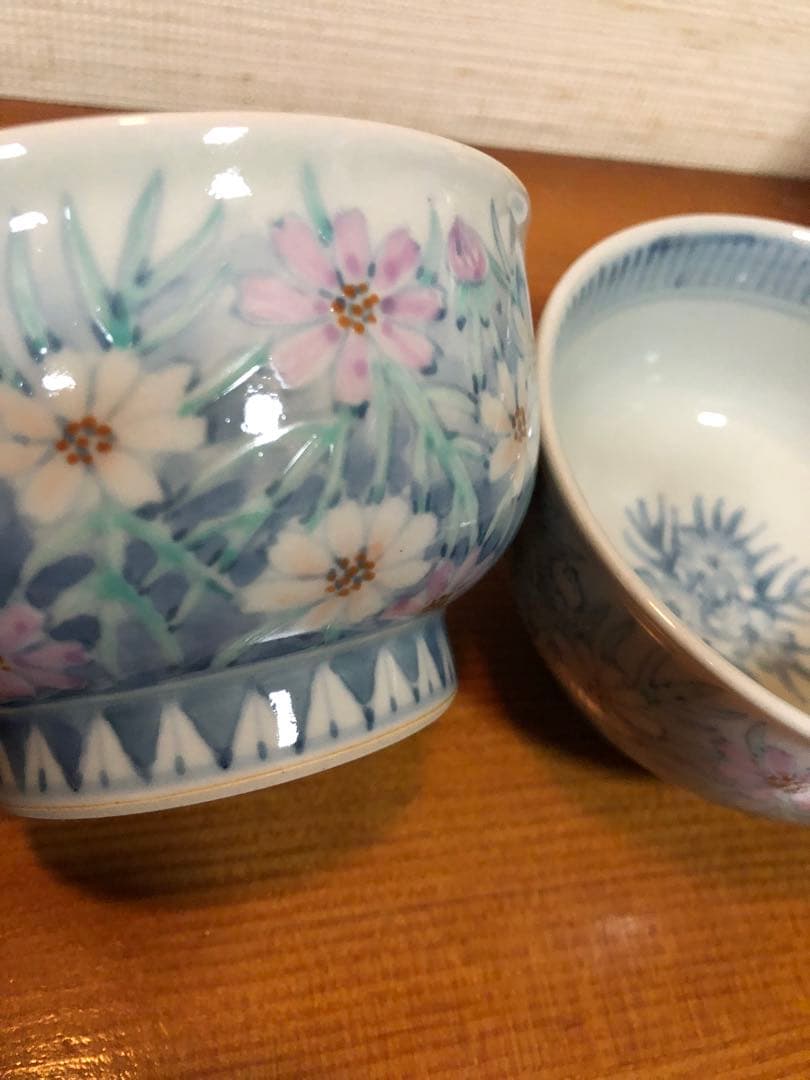 DORA様　有田焼 六代走波　染錦 秋桜文 小鉢二客