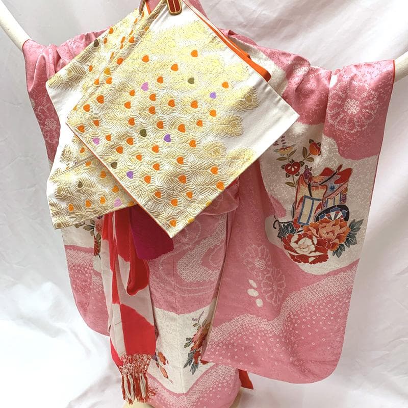 412ag82着物,長襦袢□七五三 七歳 古典柄 絞染め□美品