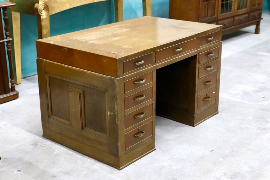 GMHK772○和製ヴィンテージ 昭和レトロ 両袖机 学習机 書斎机 アンティー