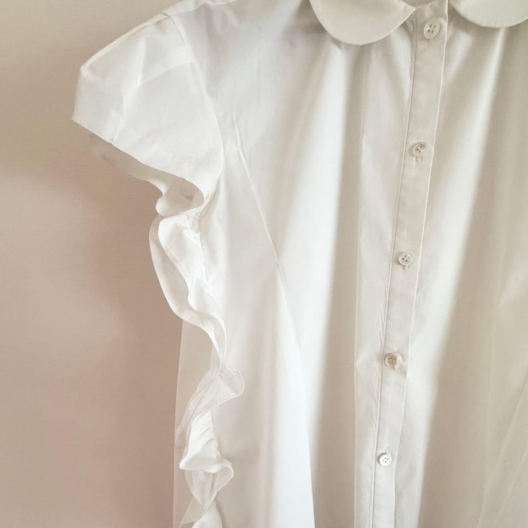 REYC ヨーコチャン　ショートスリーブサイドラッフルコットンブラウス