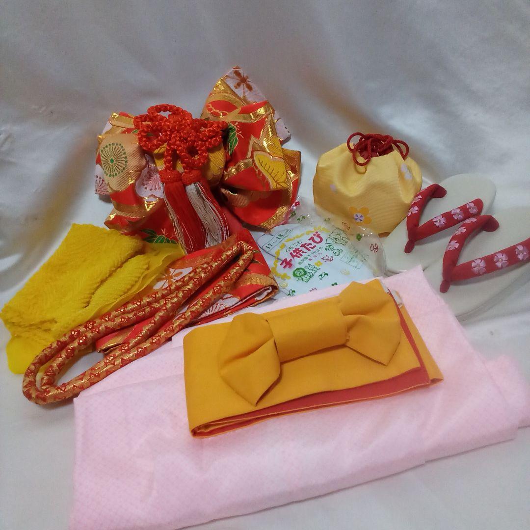 七五三　グリーン　三歳五歳袴　加賀紋　長襦袢　作り帯　巾着袋