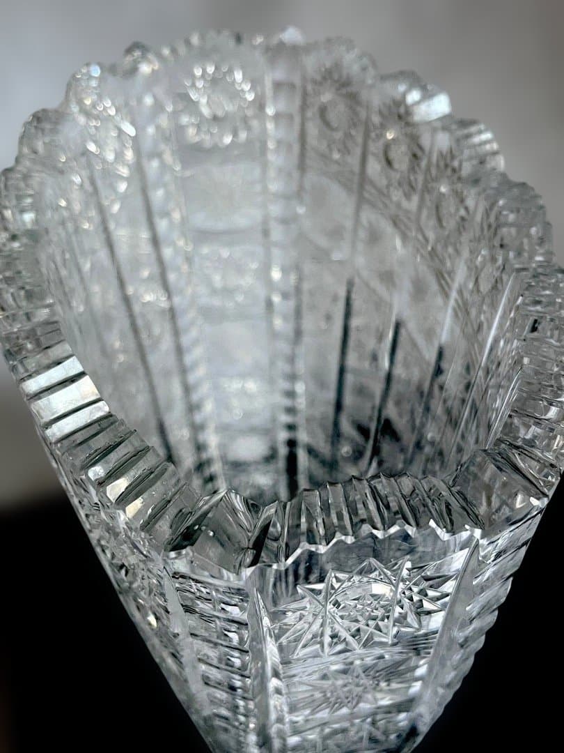 チェコ製 1970年代 ボヘミア ヴィンテージ クリスタル 花器